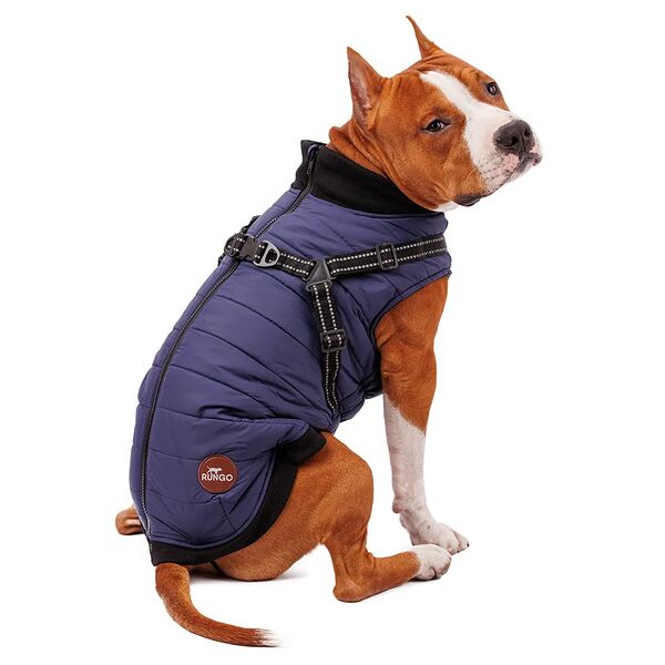 Попона для собак теплая со шлейкой синяя 3XL