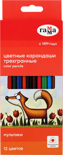 Карандаши цветные ГАММА Мультики, трехгранные, 12 цветов, Арт. 290122_12