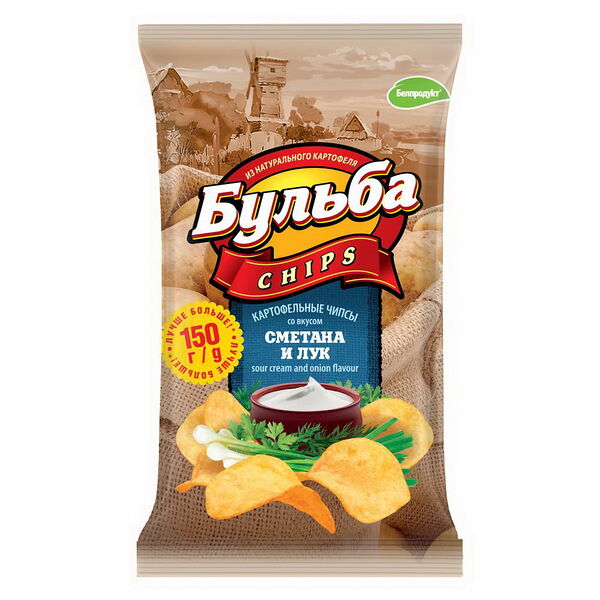 Чипсы Бульба chips из сырого картофеля со вк сметаны и лука 150г