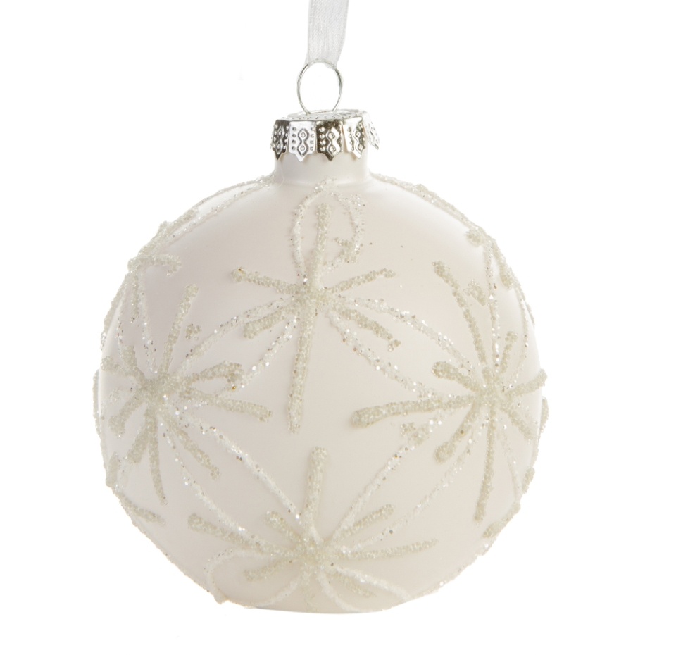 

Игрушка для елки Yancheng Shiny Коллекция Традиции Шар с блестящим орнаментом 8 см цвет прозрачный, белый стекло