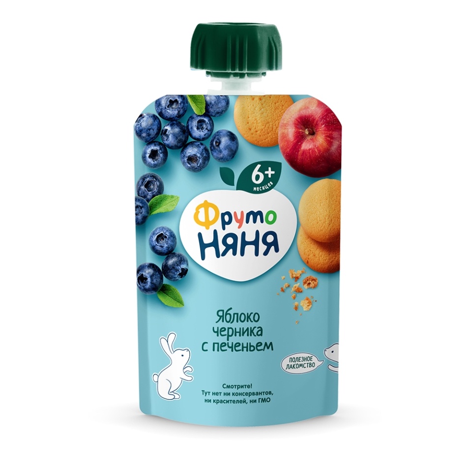 

Пюре ФрутоНяня из Яблок и черники с печеньем, 90 г