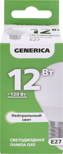 

Лампа светодиодная GENERICA G45 шар 12Вт 230В 4000К E27