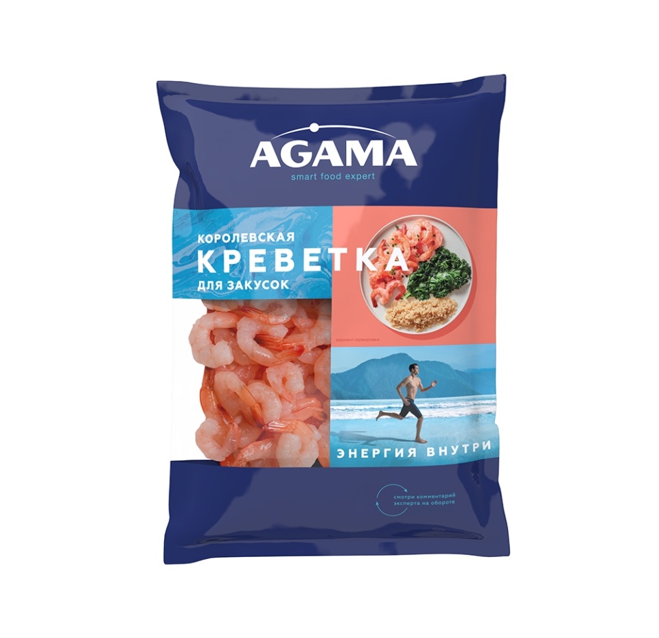 

Креветки варёно-мороженые Agama Королевская №6 очищенные с хвостом, калибр 31/40 850 г