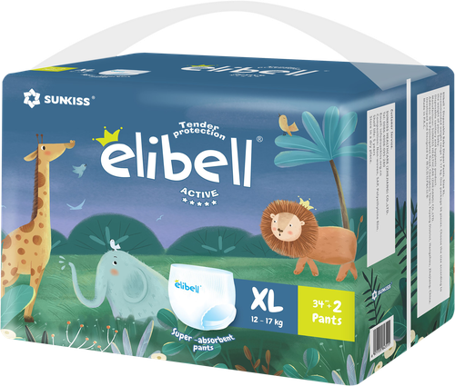 

Подгузники-трусики детские Elibell Active XL 12–17кг, 36 шт.