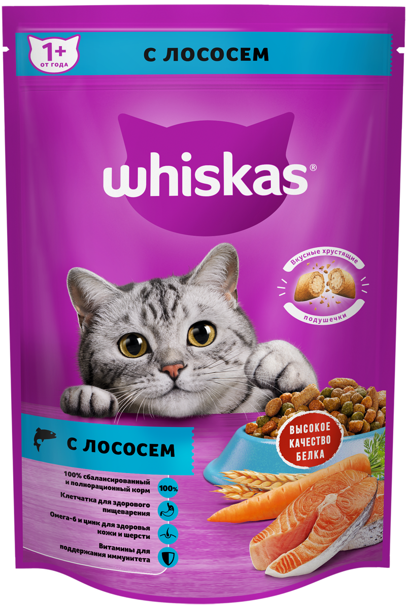 

Сухой корм Whiskas для взрослых кошек лосось 350 г