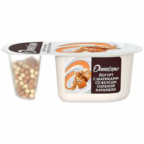 Йогурт Даниссимо с хрустящими шариками и солёной карамелью 6.9%, 105г