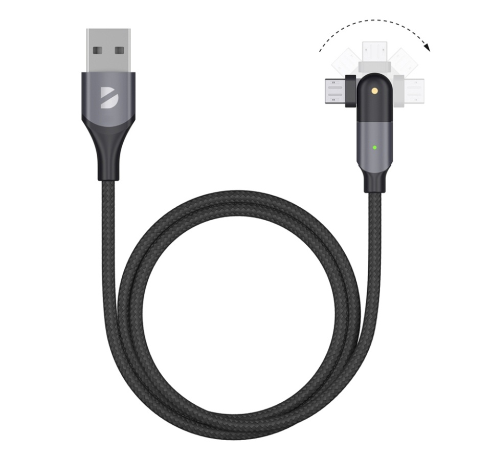 

Дата-кабель Usb-a - micro USB Deppa поворотный USB 2.0, 3a, 1.2м, алюминий, нейлон, черный, Китай