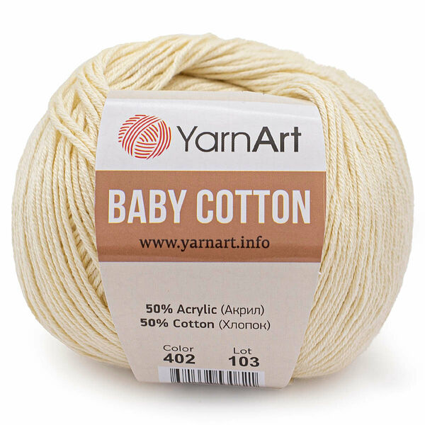 Пряжа YarnArt 'Baby Cotton' 50гр 165м (50% хлопок, 50% акрил)(402 молочный),шт