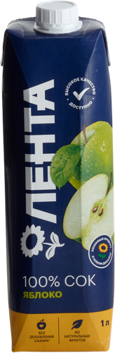 

Сок Лента Яблочный осветленный восстановленный, 1 л