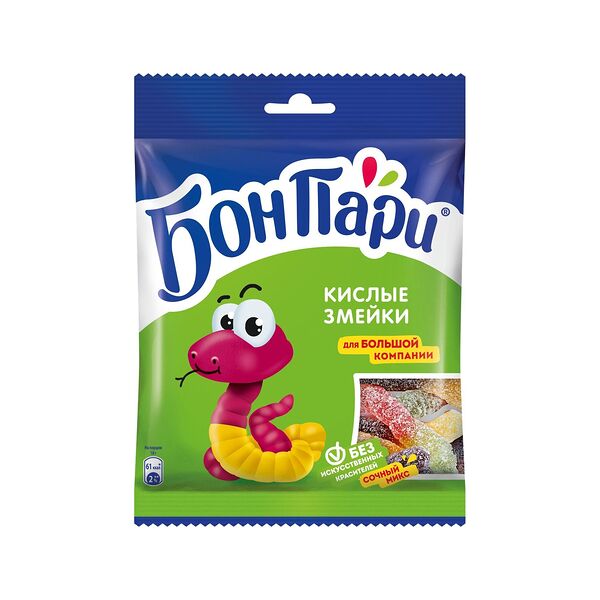 Мармелад жевательный фигурный Бон Пари Кислые змейки со вкусом фруктов