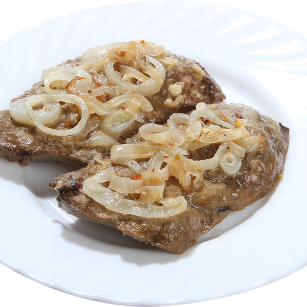 Печень говяжья жареная с луком вес 