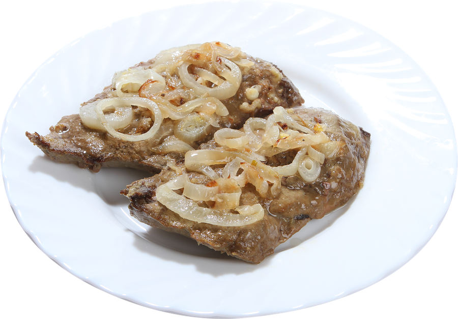 

Печень говяжья жареная с луком вес