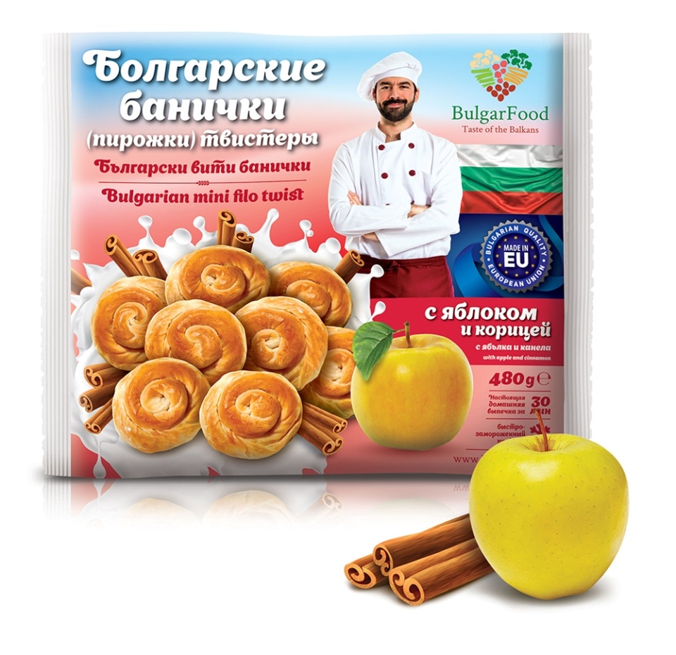 

Мини банички (пирожки) BulgarFood Taste of the Balkans твистер из теста фило с яблоком и корицей, 480 г, Болгария