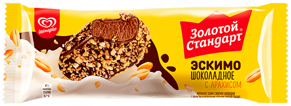 Мороженое сливочное Золотой Стандарт Шоколадное с арахисом и кукурузными хлопьями в глазури 61 г