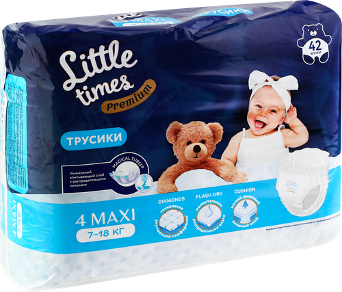 

Подгузники-трусики детские Little Times Premium Maxi 7–18кг, 42шт
