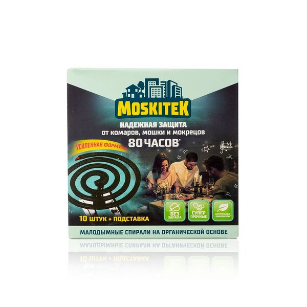 Угольные спирали от комаров Moskitek, без запаха, 10шт