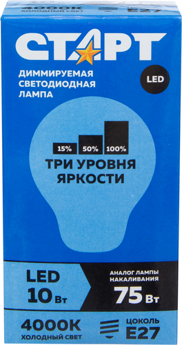 

Лампа светодиодная Старт LED GLSE27 10Вт 40 Dim Step 10/50 (Р)