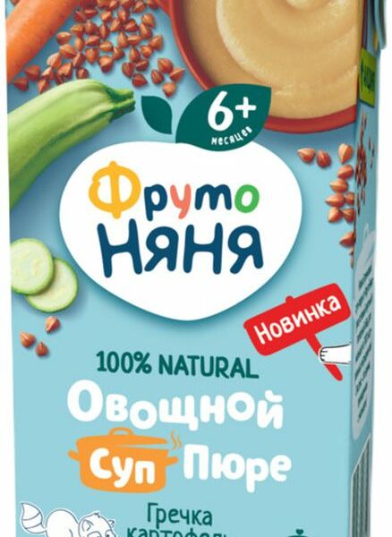 Суп-пюре овощной ФрутоНяня Гречка, картофель, кабачок от 6 месяцев 200мл