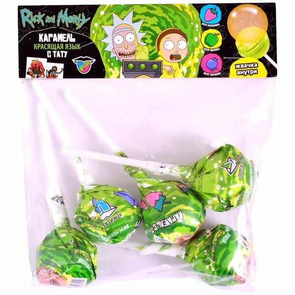 Карамель Конфитрейд с жевательной резинкой на палочке клубника-яблоко-черника, 90г + подарок