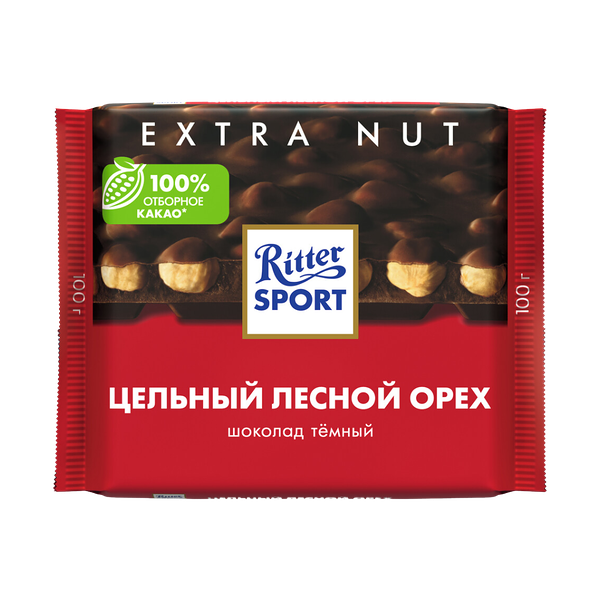 Шоколад Ritter Sport Extra Nut темный цельный лесной орех 100 г