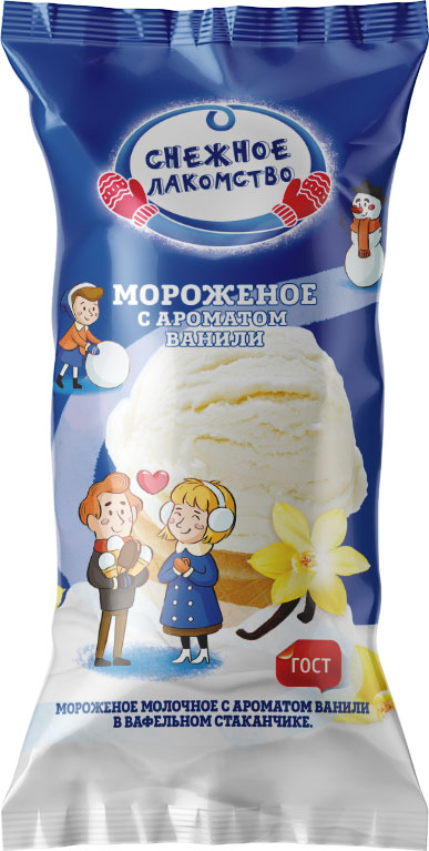 

Мороженое Снежное Лакомство ваниль в вафельном стакане 3.5%