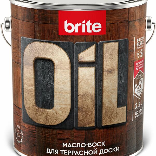 Масло-воск BRITE FLEXX для террасной доски бесцветное, банка 2,5 л