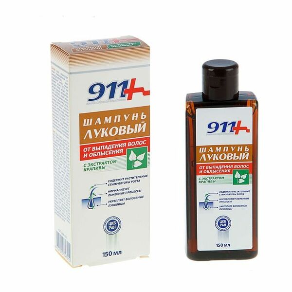Шампунь 911+ Ваша Служба Спасения Луковый от выпадения волос и облысения с экстрактом крапивы 150 мл