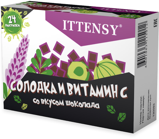 Иттенси солодка и витамин С со вкусом шоколада Пастилки для рассасывания 24 шт