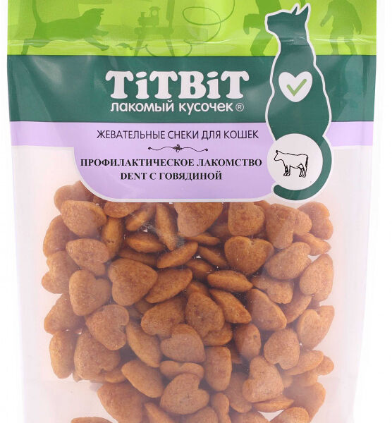TiTBiT Профилактическое лакомство Dent с говядиной для кошек (жевательные снеки) Говядина