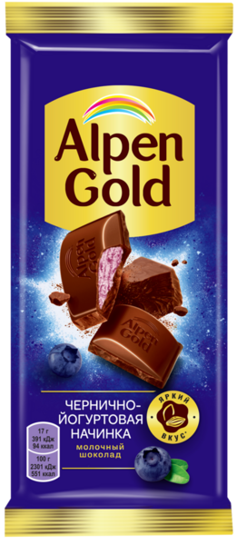

Шоколад молочный Alpen Gold с чернично-йогуртовой начинкой 85 г