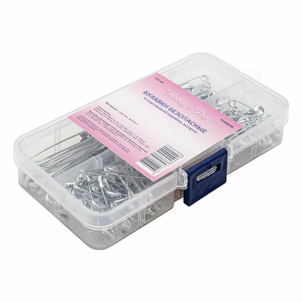 100403 Булавки безопасные в пластиковой коробке, ассорти, 174шт Hobby&Pro,упак