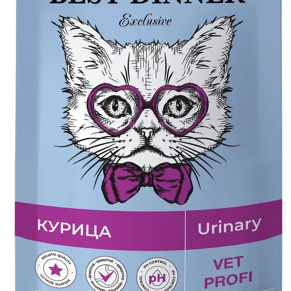 Влажный корм Best Dinner Exclusive Vet Profi Urinary для кошек кусочки в соусе с курицей, для профилактики МКБ 85гр