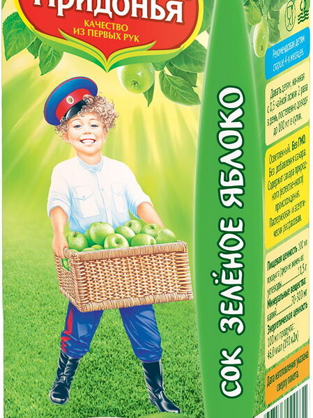 Сок ябл из зел. ябл. - Яблочный вост., осв. без сах. вес 0.2 пакет 0,2л ДП с 3-х мес. Сады Придонья