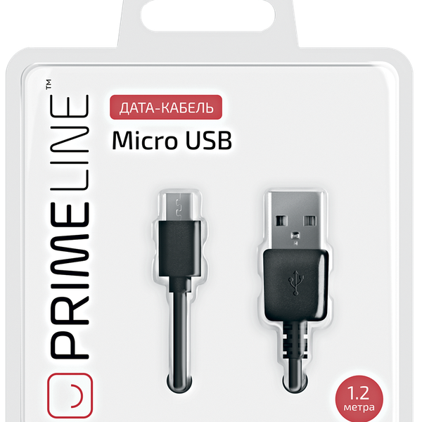 Дата-кабель PRIME LINE Usb – micro-Usb черный Арт. 7202, 1,2м