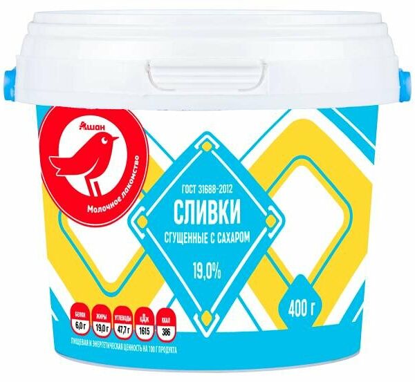 Сливки сгущенные АШАН Красная птица отборные с сахаром 19%