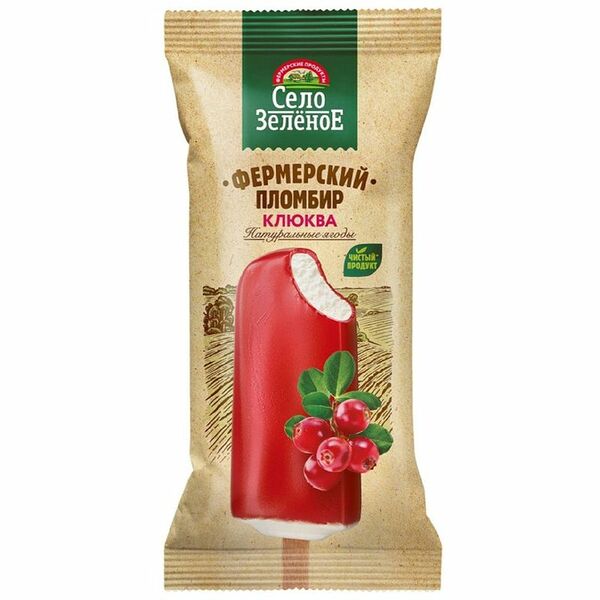 Мороженое Село Зеленое пломбир с ароматом клюквы во фруктовой глазури эскимо 15%