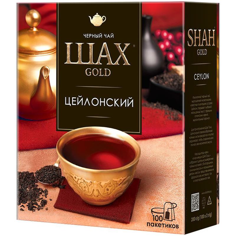 

Чай чёрный Шах Gold Цейлонский в пакетиках, 100 шт, 200 г