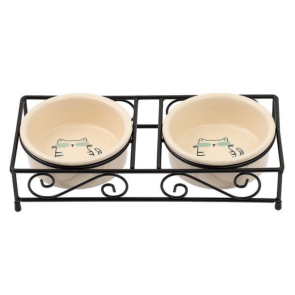 Миска двойная с киской 12,5см белая керамика