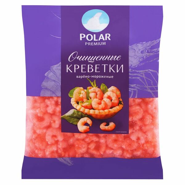Креветки Polar premium очищенные варено-мороженые, 500г 