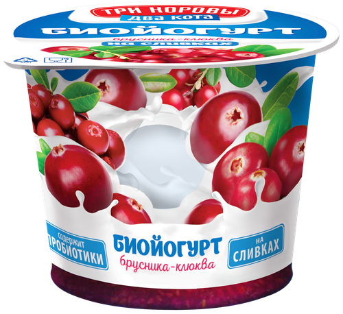 

Биойогурт Три коровы Два кота брусника и клюква 6% 125 г