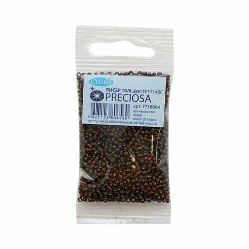 (17140С) 331-19001-10/0 Бисер прозрачный с серебр. центром 10/0, круг.отв., 20гр Preciosa,упак