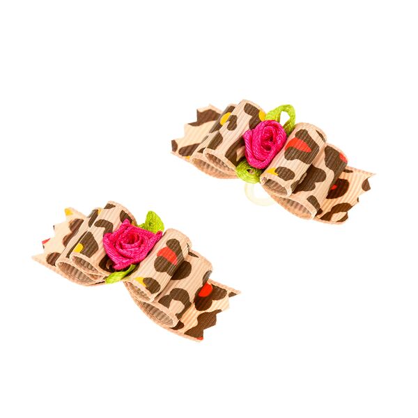 Бантик леопард с розой, 2шт