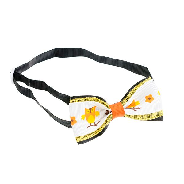 Petmax Галстук-бант белый с птичкой