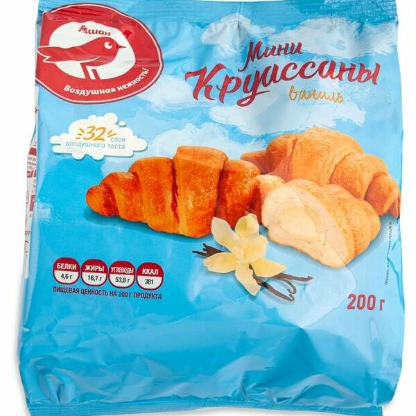 Мини-круассаны АШАН Красная птица с начинкой со вкусом ванили