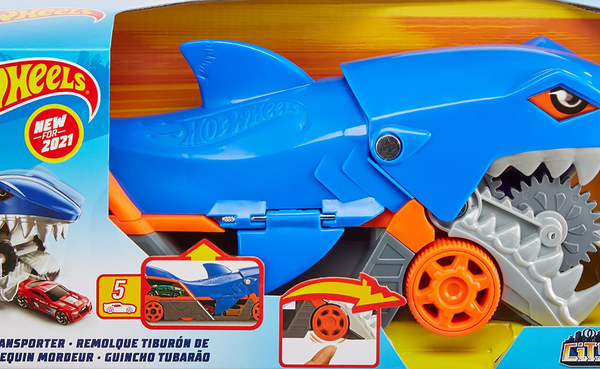 Набор игровой HOT WHEELS Машинки Грузовик Голодная акула с хранилищем для машинок