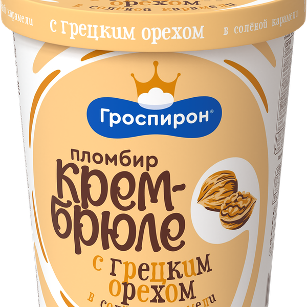 Мороженое пломбир Гроспирон Крем-брюле с грецким орехом в солёной карамели, 15% 410г