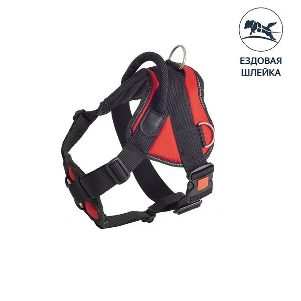 Шлейка нейлоновая с грудью и застежкой-фастексом с блокировкой S (шея: 55-65см, грудь: 55-70см), красная
