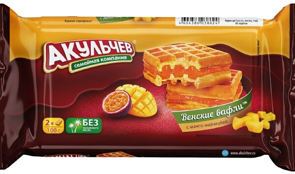 Вафли Акульчев венские Манго-Маракуйя 100г