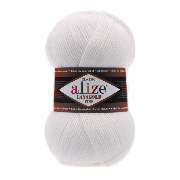 Пряжа ALIZE 'Lanagold fine' 100 гр. 390м (49%шерсть, 51% акрил)(55 белый)