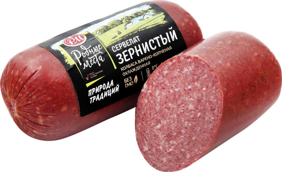 

Колбаса варено-копченая Родные места Сервелат Зернистый 555 г